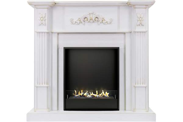 Биокамин в портале Firezo Martin Белый дуб патина золото